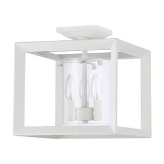 Golden Lighting Smyth 3-light 12"H Semi-Flush Mount in Natural White and Clear Glass - Natural White - 3-Light 12" Semi-flush