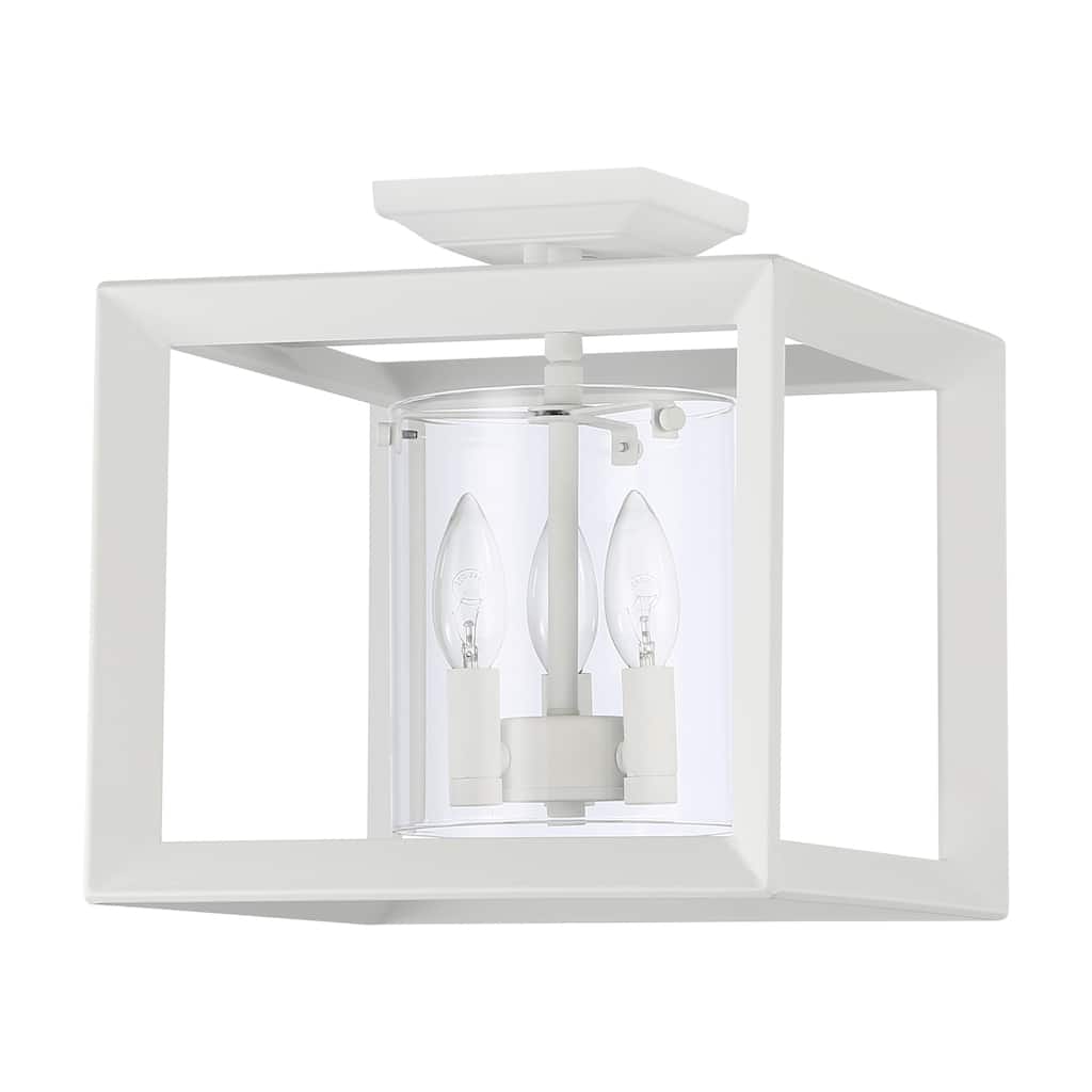 Golden Lighting Smyth 3-light 12"H Semi-Flush Mount in Natural White and Clear Glass - Natural White - 3-Light 12" Semi-flush