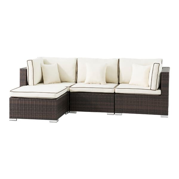 Saint Birch Carrington 4 Piece Rattan Sectional Seating Group With Cushions And Accent Pillow Overstock 32005514
