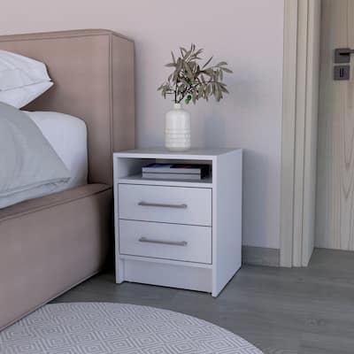Nightstand for Bedroom, Living Room,Two Drawers, White Finish