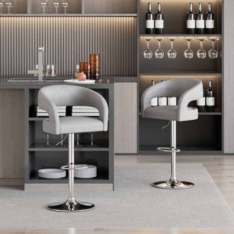 VECELO Set of 4 Swivel Bar Stools Rounded Mid-Back Barstools with Adjustable Height 360° Rotation 16" Base with Footrest