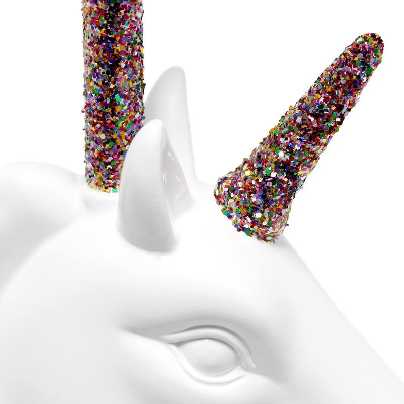 16 in. White and Rainbow Finish Unicorn Base Table Lamp with White Shade, Childern's Bedroom Lamp