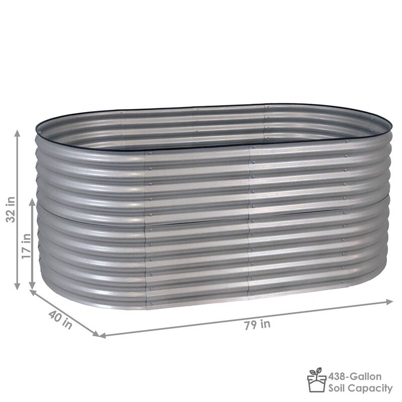 Sunnydaze Stackable Galvalume Steel Raised Garden Bed - 79" Oval