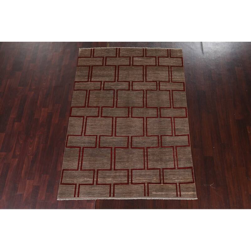 Geometric Modern Gabbeh Kashkoli Oriental Wool Area Rug Hand-knotted - 5'4" x 7'6"