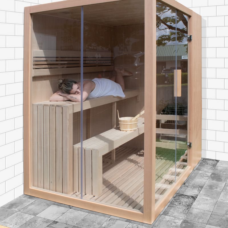 ALEKO Canadian Hemlock 4 Person Indoor Wet Dry Sauna with UL Certified Heater