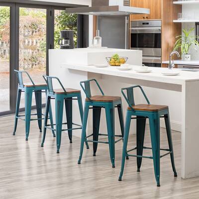 Andeworld Bar Stools 24 Inches Metal bar stools with backs Set of 4