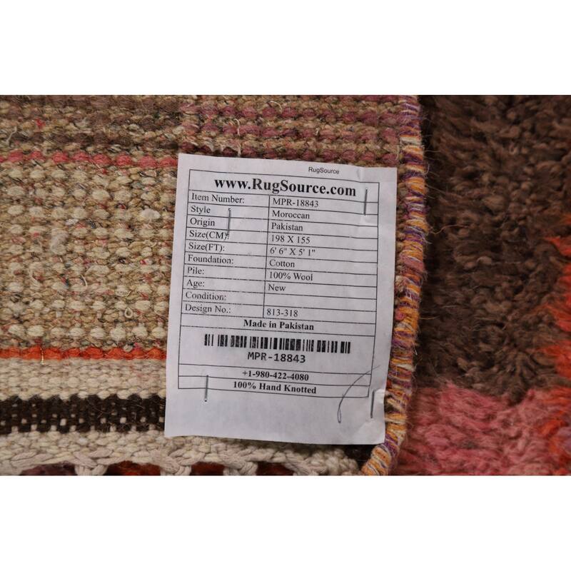 All-Over Checkered Moroccan Oriental Area Rug Handmade Wool Carpet - 5'1" x 6'6"