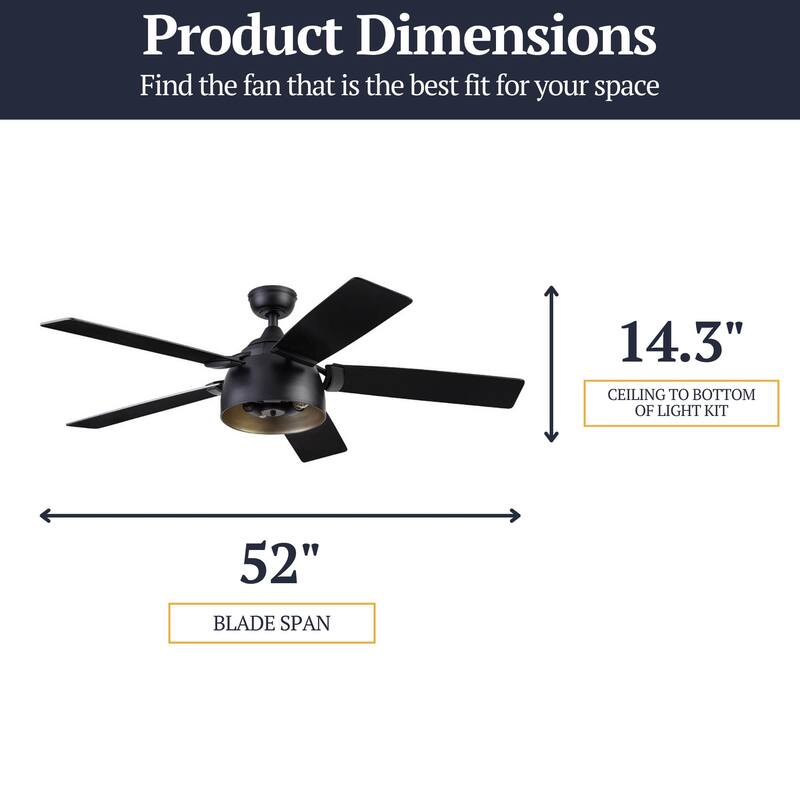 52" Prominence Home Octavia Matte Black Industrial Style LED Ceiling Fan with Light, Remote Control
