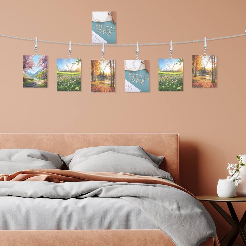 5Ft Wall Hanging Photo Display Cable Wire Rod with 10 Rhombus Clips