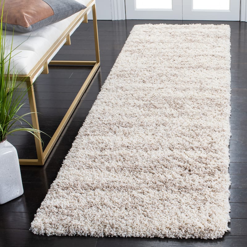 SAFAVIEH Hudson Shag Lulzime Modern Abstract 2-inch Thick Rug - 2'3" x 12' Runner - Ivory/Beige - Runner
