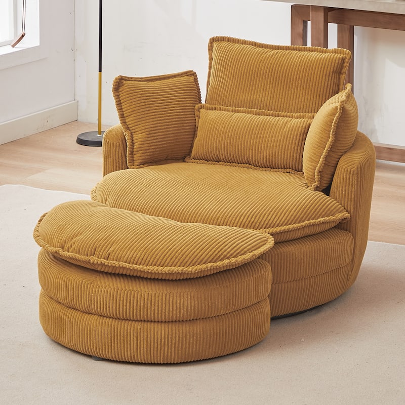52" Upholstered Swivel Barrel Chair with Moon Storage Ottoman