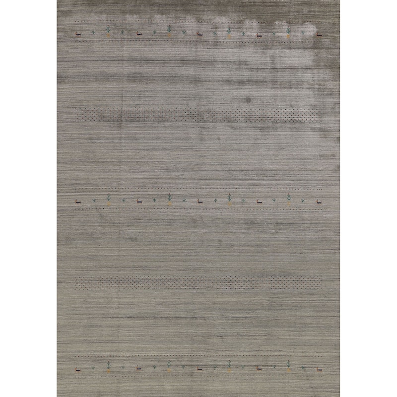 Striped Gabbeh Oriental Area Rug Handmade Green Wool Carpet - 8'10"x 11'7"