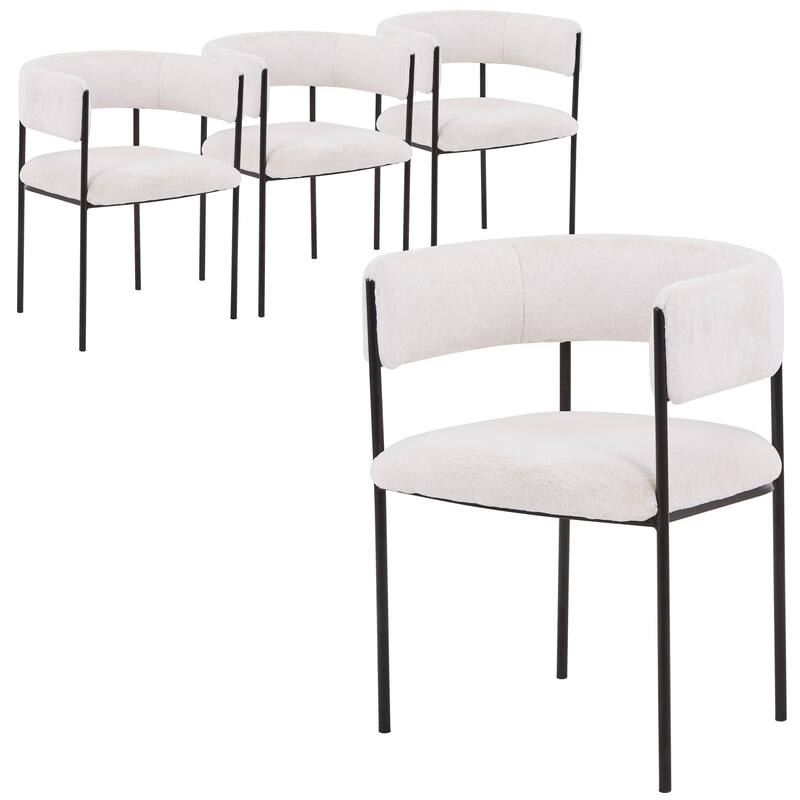 Dining Chair in Leather with Open-Back and Powder Coated Iron Legs Set of 4