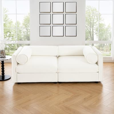 75.5" Chenille Modular Sofa with Cylindrical Support & Storage