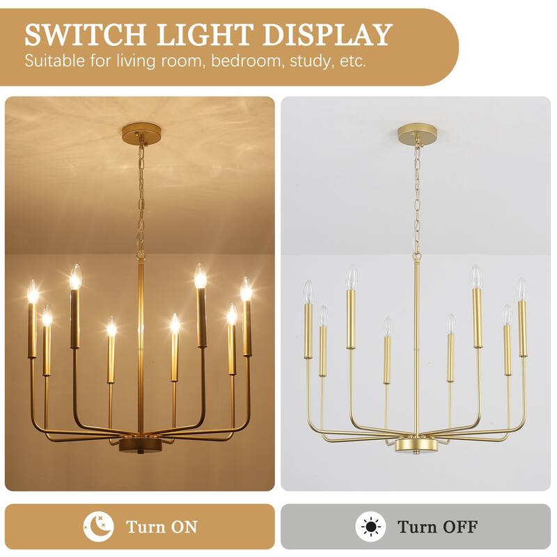 8-Light Modern Farmhouse Candle Chandelier for Kitchen Island Living Dining Room Bedroom