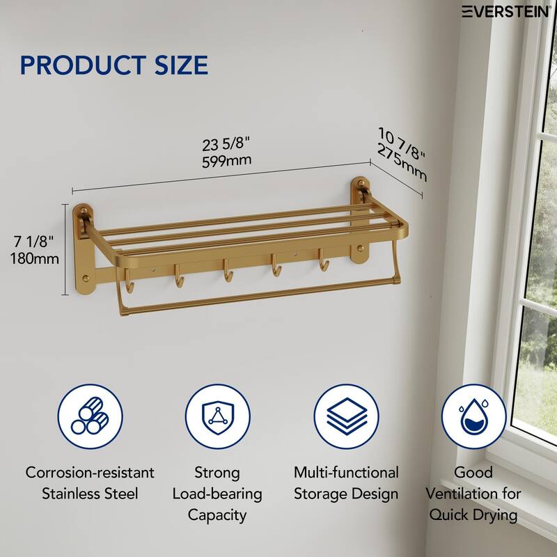 2-Tier Stainless Steel Bath Towel Rack with 5 Hooks