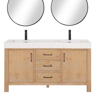 Leon 60 in. Double Bathroom Vanity in Fir Wood with Composite top