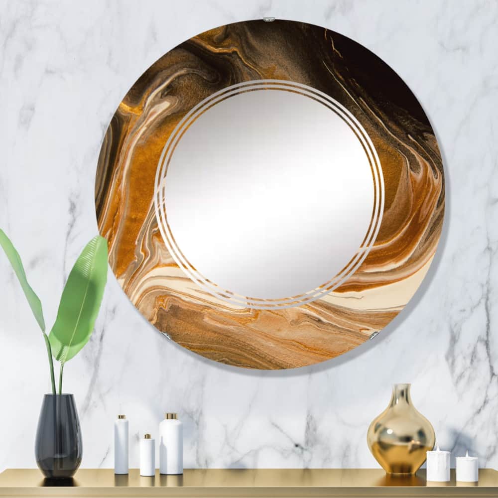 Designart 'Nature Marble In Earth Tonesth Brown Color Stains' Printed Modern Wall Mirror