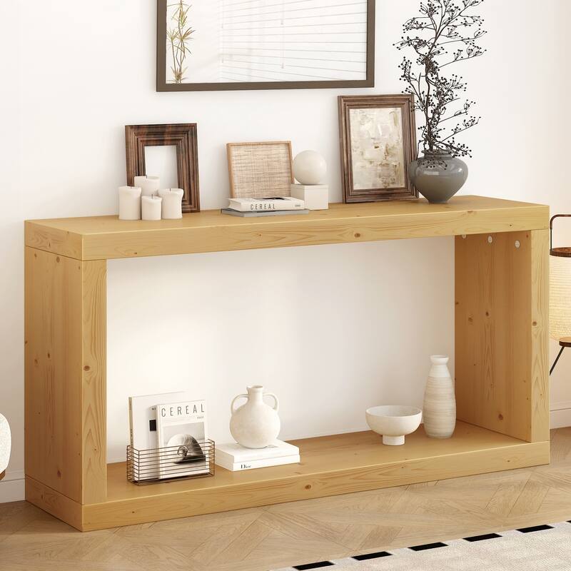 Modern Minimalist Entrance Table, Square Shaped Fashion Design, Easy to Assemble, Suitable for Entrance, Corridor, Living Room - Natural