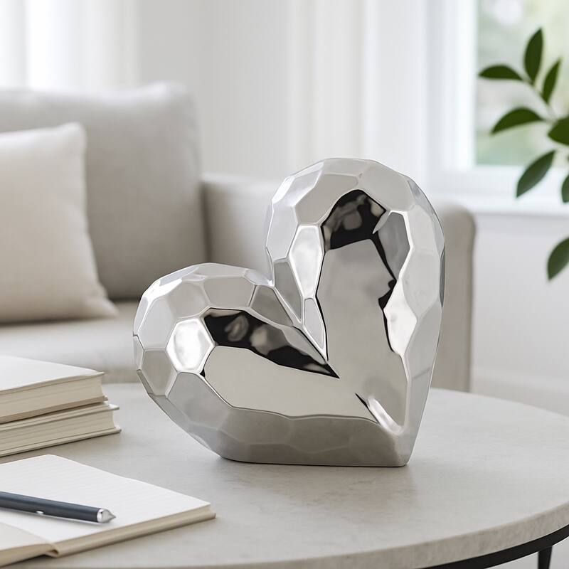 Ceramic Heart Decorative Object Sculptural Faceted Abstract Design