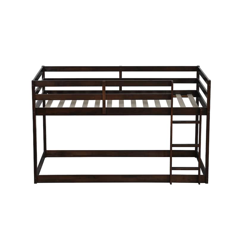 Twin over Twin Size Solid Rubber Wooden Loft Bed with Ladder, Platform of Strengthened Slats