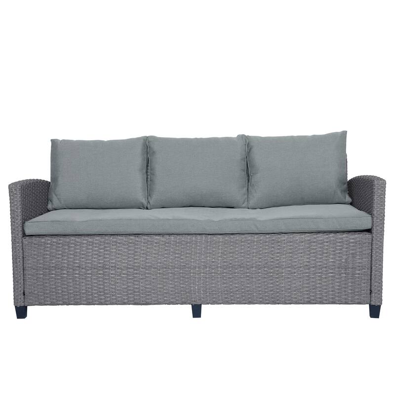 6-Piece Outdoor Patio Rattan Sofa Set with Dining Table, Chair, and Stools