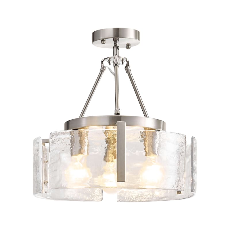 Reina 3-Light Water Textured Glass Panel Drum Semi Flush Mount