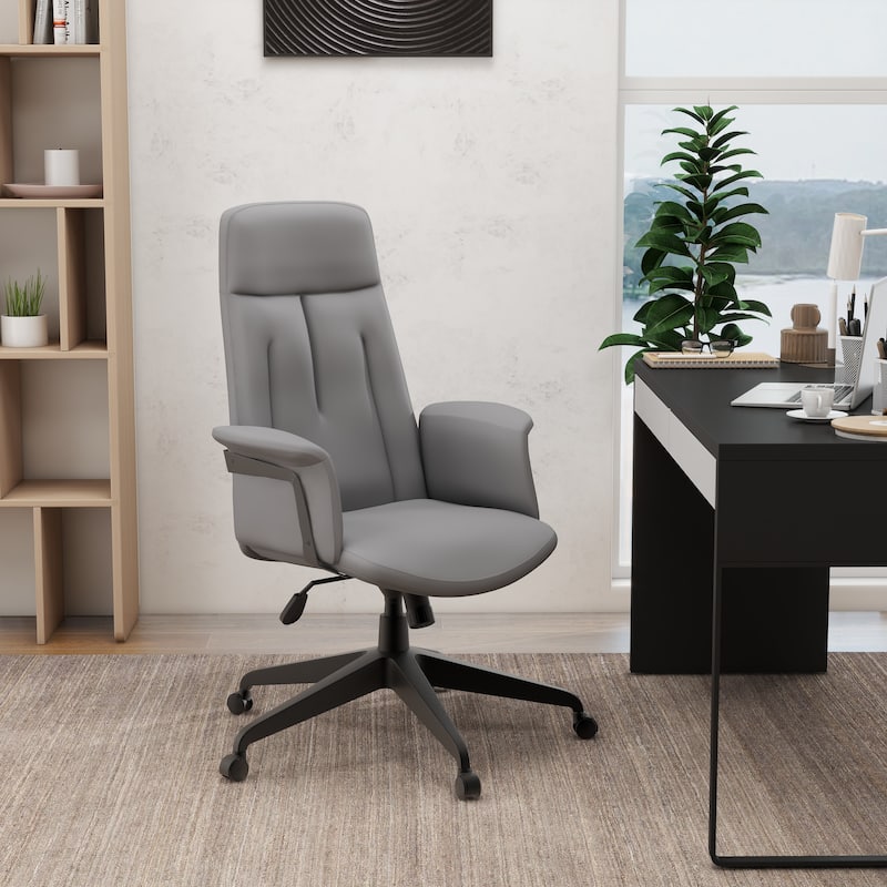 Infini Ergonomic Modern High Back Leather Executive Office Chair with Adjustable Height, Swivel, Padded Armrests & Iron Base