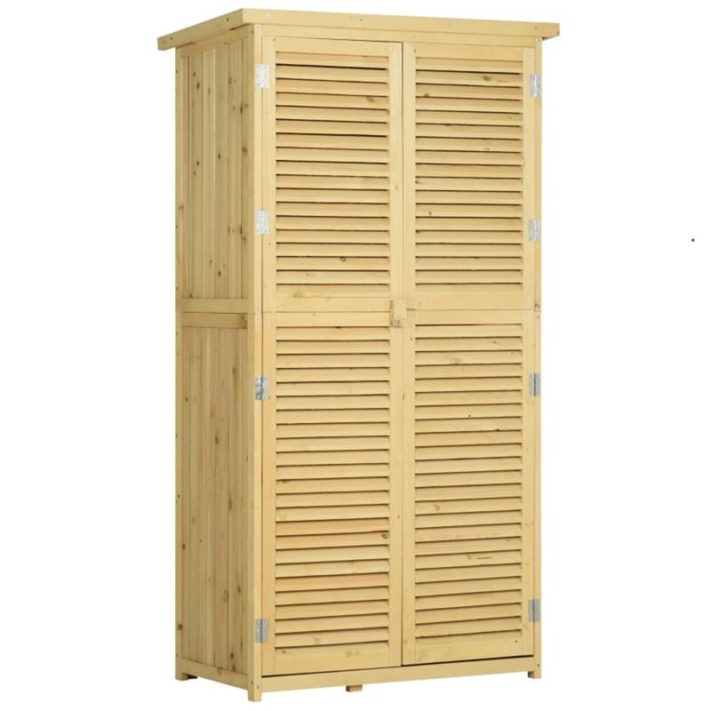 Outdoor Garden Storage Shed with 4 Shelves and Lockable Doors - 34.25" L x 18.25" W x 63" H - Natural