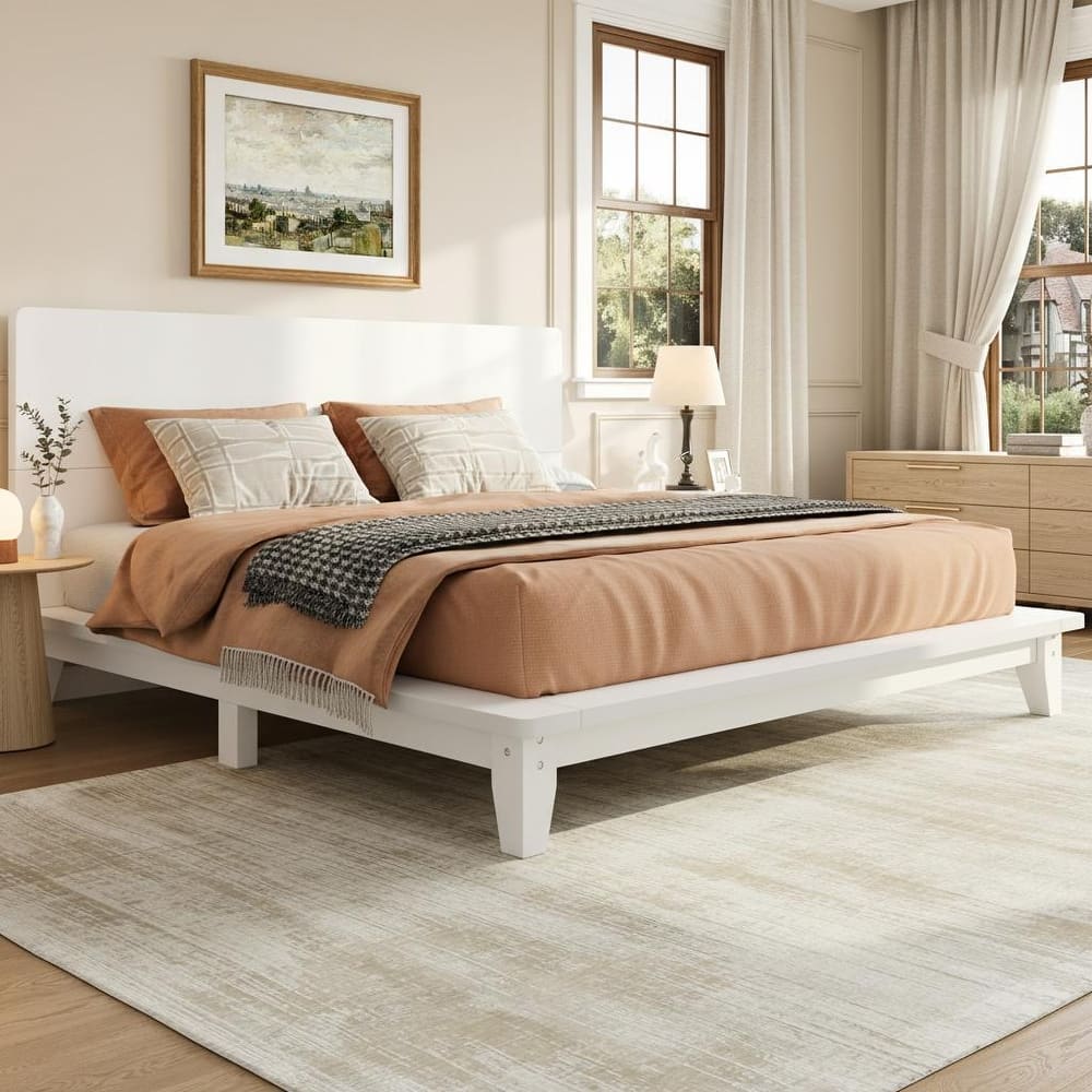 Minimalist Wood Platform Bed Frame with Headboard by Harper&Bright Designs