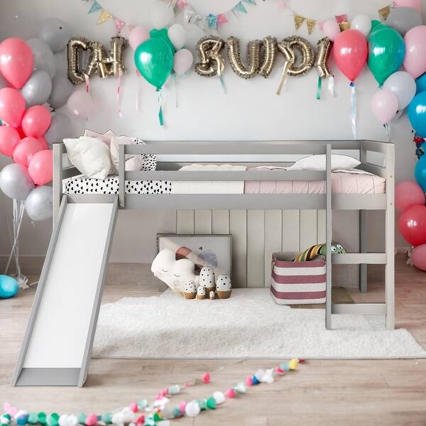 slide 2 of 10, Stylish & Simple Twin Size Loft Bed with Slide, Sturdy Construction & Safety Guaranteed, Multifunctional Design, Grey Grey