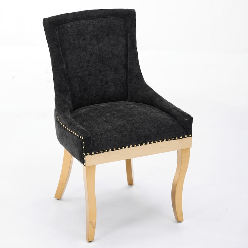 Modern Dining Chairs, Upholstered Accent Chair with Plated Legs & Rivet Trim, Set of 2
