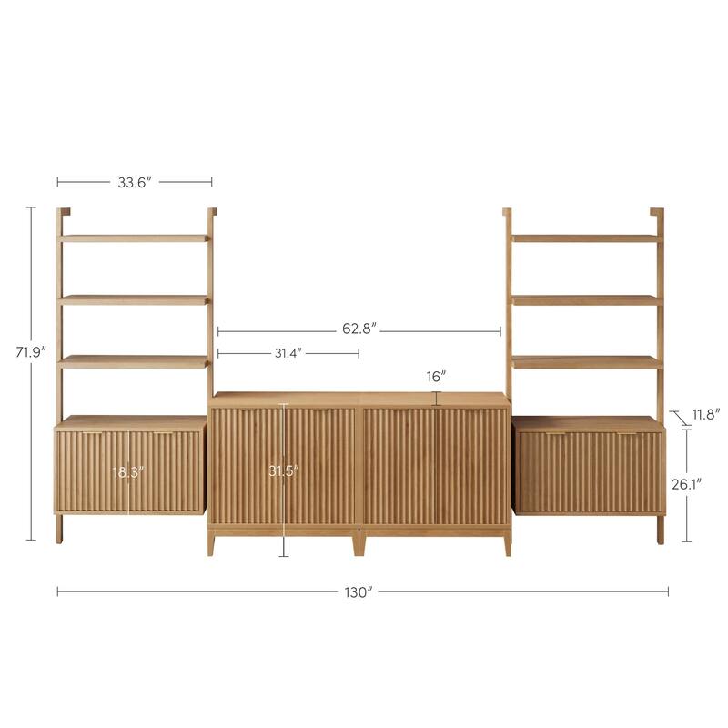 Jasper Mid Century Modern Solid Wood Entertainment Center or Wall Storage Unit with Fluted Doors