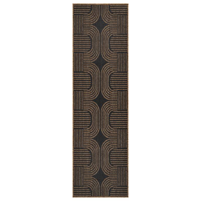 World Rug Gallery Geometric Indoor/Outdoor Flat Woven Area Rug - Natural Jute-Style, Easy-Care Patio Rug for Balcony Patio Deck
