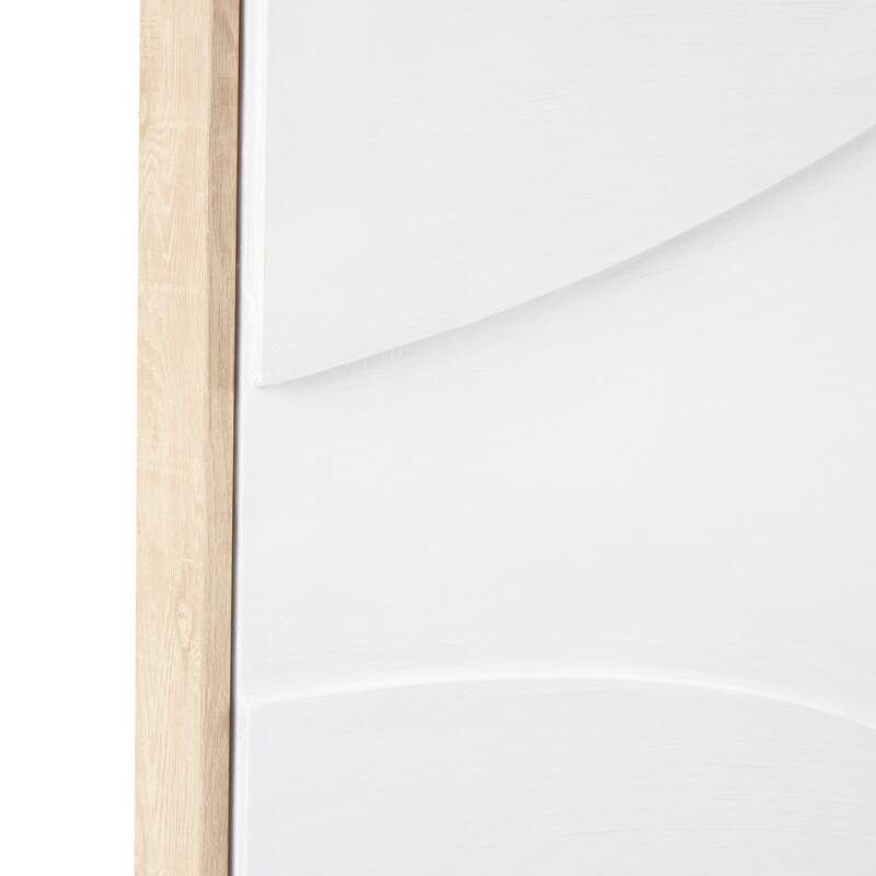 Beige or White Wooden Geometric Framed Wall Art with Abstract Circles and Brown Wooden Frame