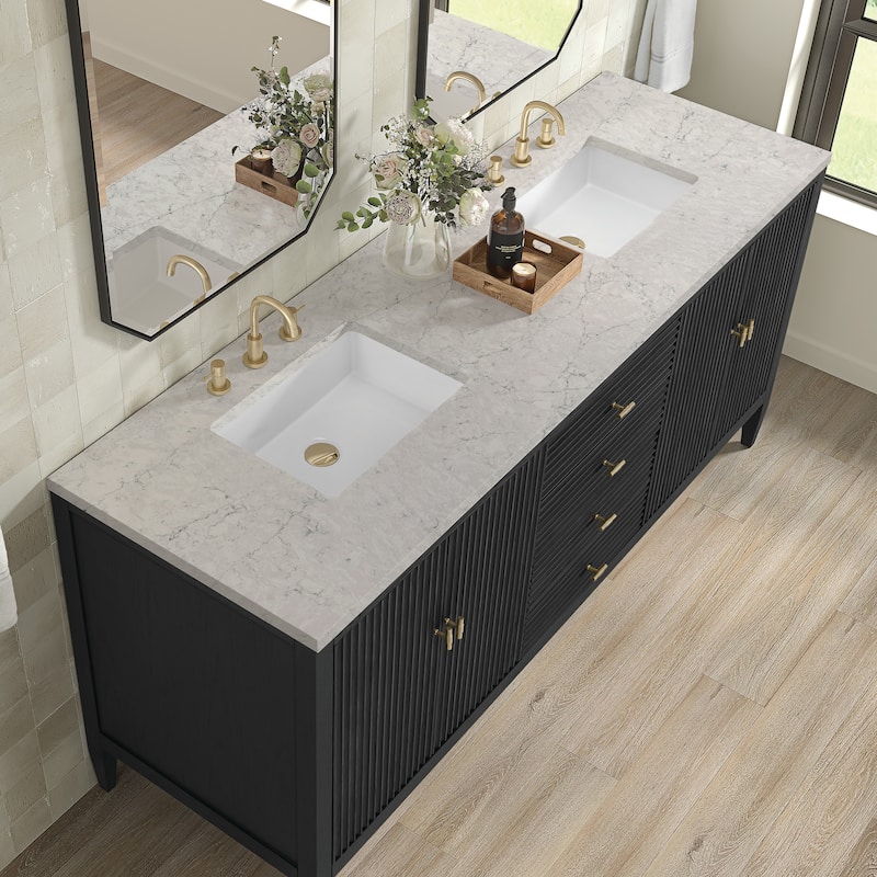 James Martin Vanities Myrrin 72" Vanity, Carbon Oak - Eternal Jasmine Pearl.