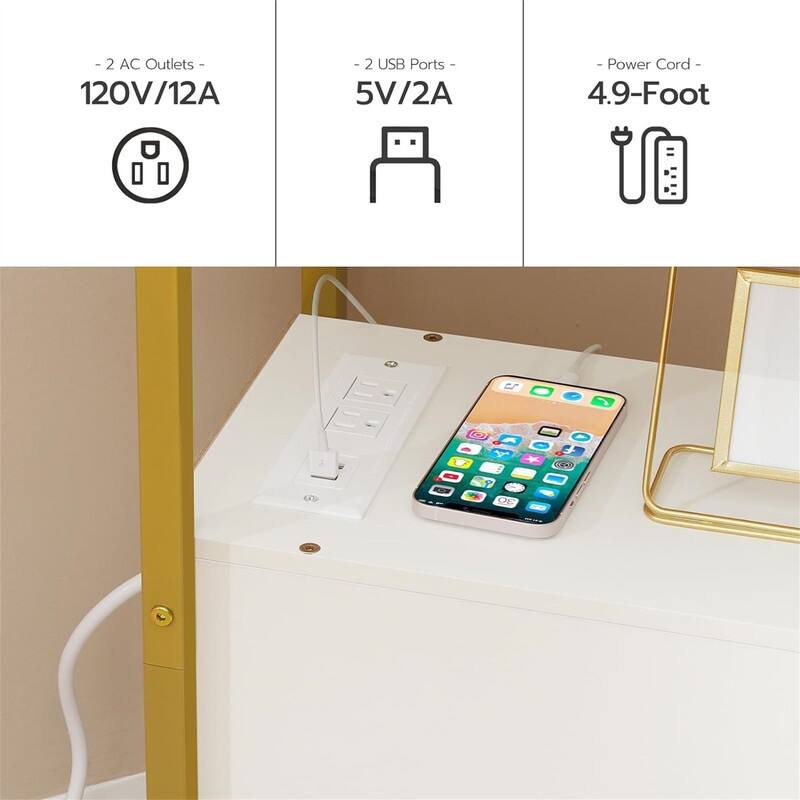 End Table with Charging Station - 11.8"D x 18.9"W x 24"H