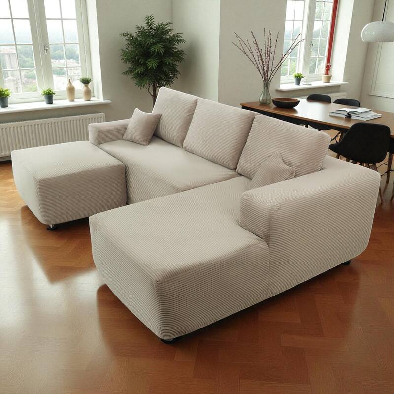 105.1" Cloud Modular Sectional Sofa with U-Shaped Chaise, Deep Seat Corduroy Upholstered Couch, No Assembly Required
