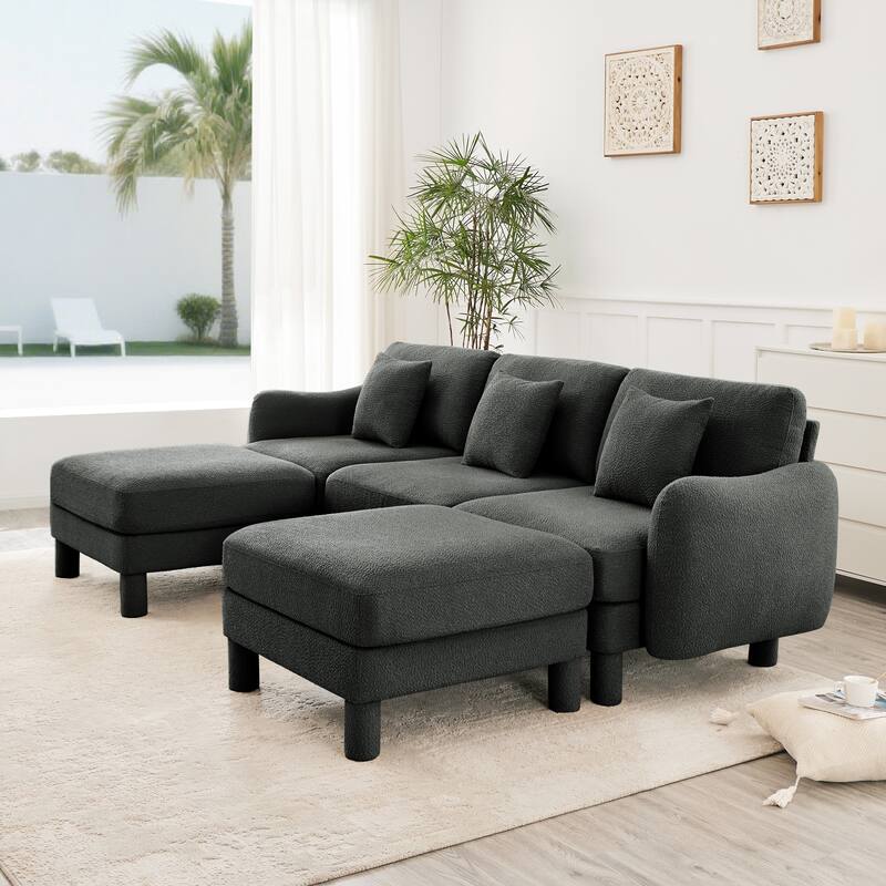 109.4" 3-Seater Modern Upholstered Sofa Couch, Deep-Seat Sectional Sofa with Shell-Shaped Armrests, Leisure Sofa for Living Room