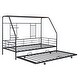 preview thumbnail 32 of 38, Metal Twin Size House Bed with Trundle and Built-in Shelf and Grid