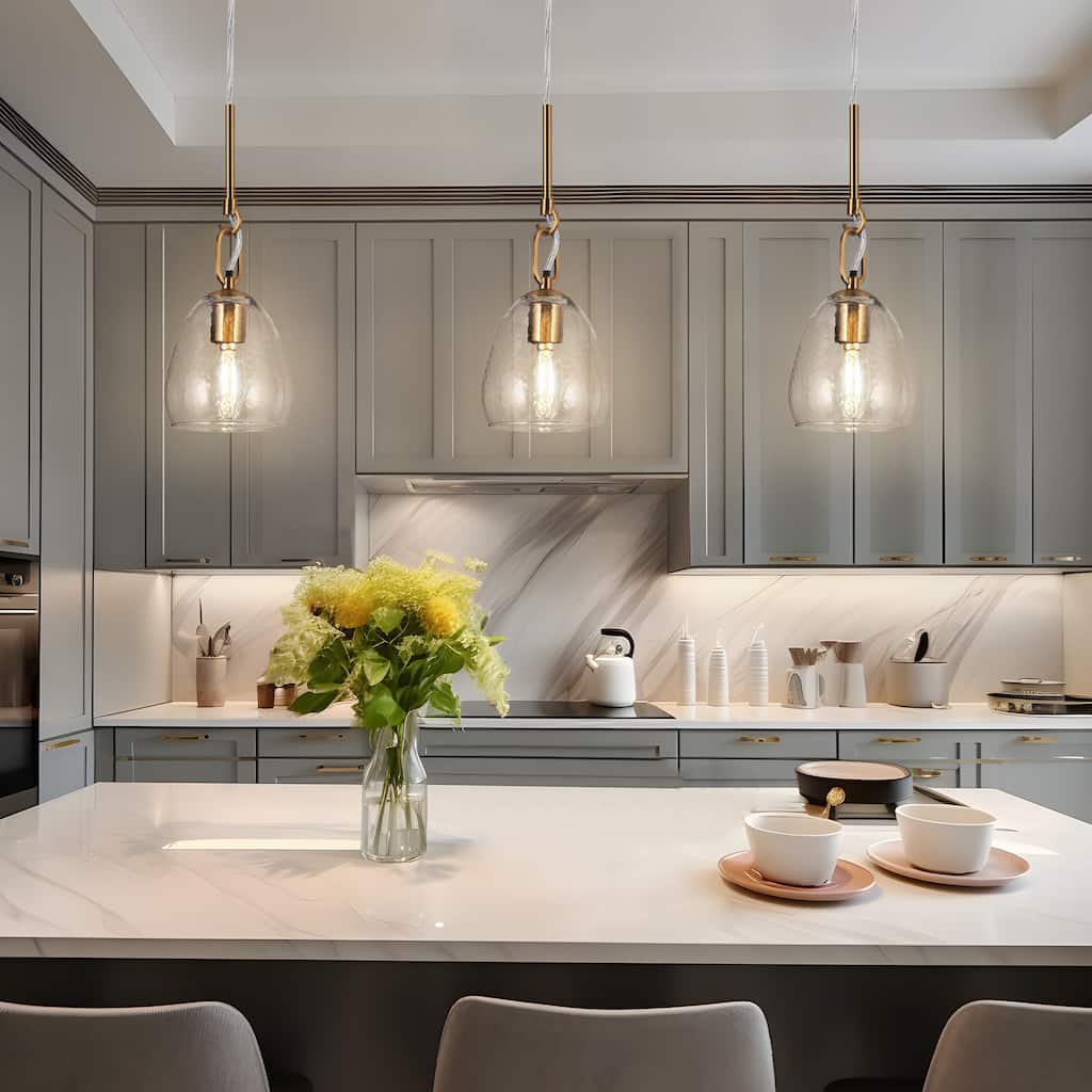 Blobfish Modern Gold 1-Light Glass Pendant Light for Kitchen Island Bedroom - 5.1"D x 18"H - 73"H