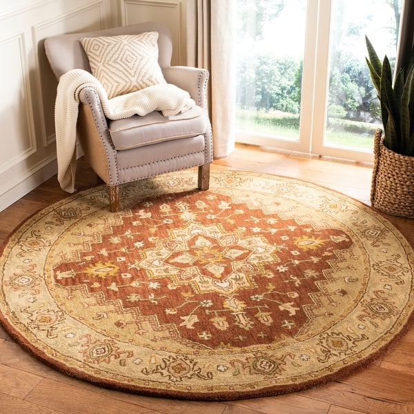 slide 2 of 22, SAFAVIEH Handmade Heritage Aja Traditional Oriental Wool Rug 6' Round - Rust/Gold - Round