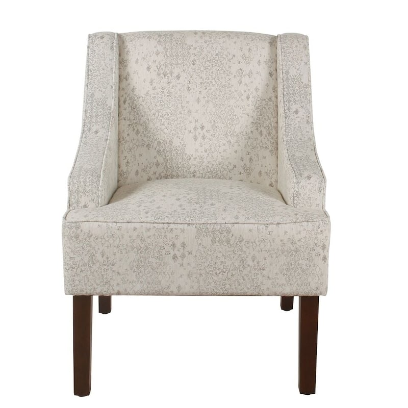 Porch & Den Lyric Swoop Arm Cream/ Gray Vintage Stencil Accent Chair