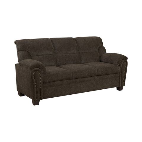 Upholstered Sofa With Nailhead Trim in Brown