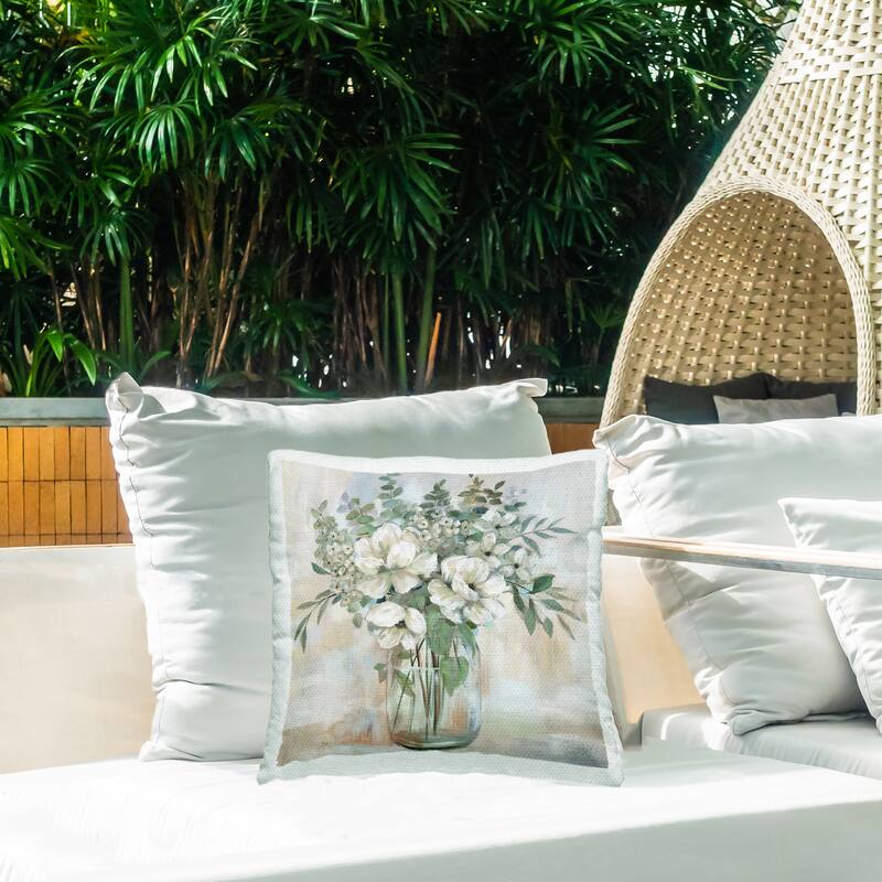 Stupell Lively Flower Vase in Green Tones Printed Outdoor Throw Pillow Design by Nan