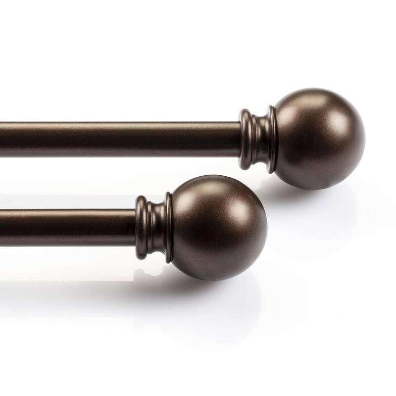 Deco Window 2 Pack Single Curtain Rod with Ball Round Finials & Brackets Set - 44" to 84", 5/8 Inch Diameter, Brown Oil Rubbed - 44 to 84 inches - Powder Coated - Brown Oil Rubbed