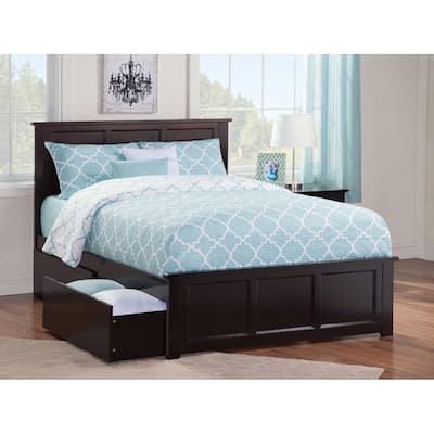 Madison Full Platform Bed with Footboard and 2 Bed Drawers in Espresso