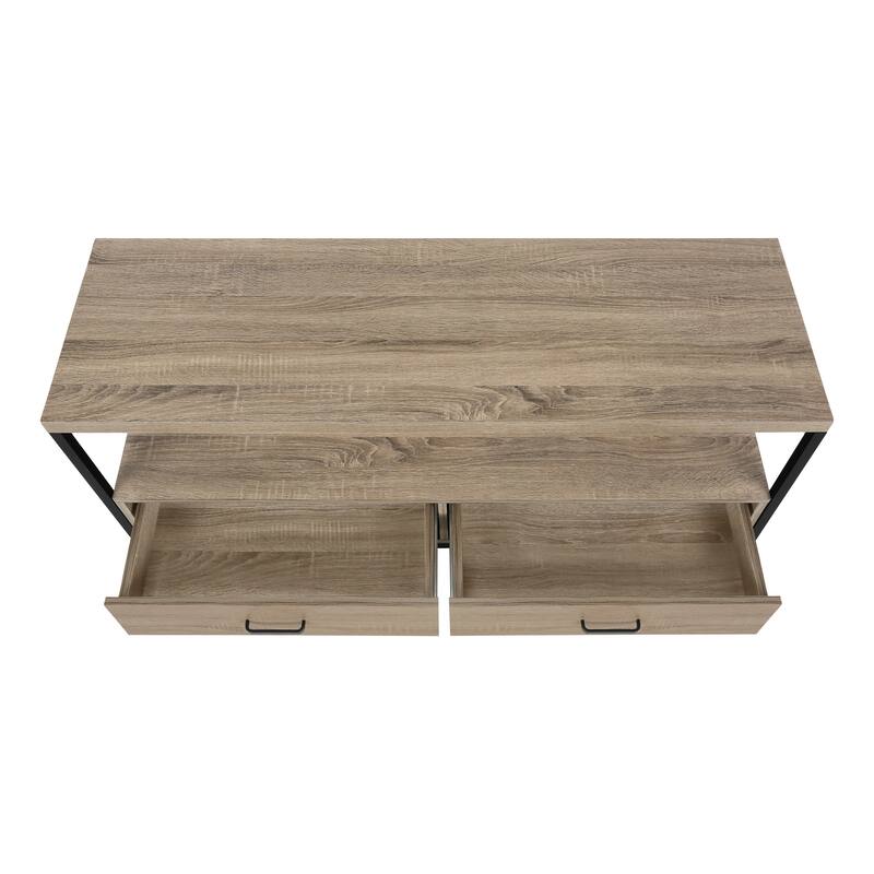 Modern 48-Inch TV Stand with Storage Drawers, Black Laminate & Metal Frame for Contemporary Home Decor