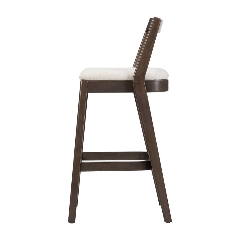 Indoor Rubberwood Barstool, Natural Finished and Beige Upholstery, Set of 2