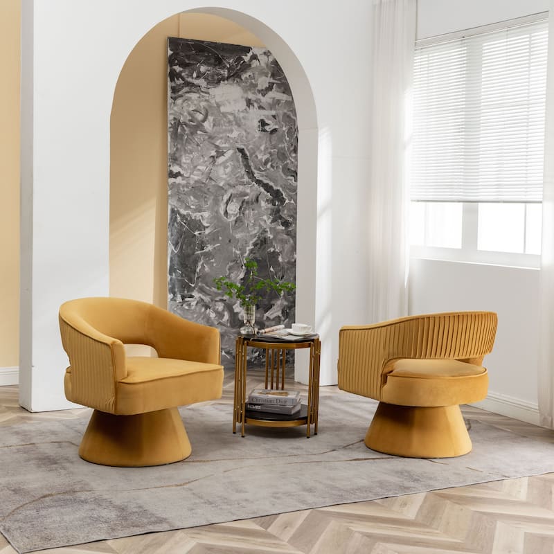SEYNAR Modren Velvet 360 Degree Swivel Accent Arm Barrel Chair Set of 2 for Living Room